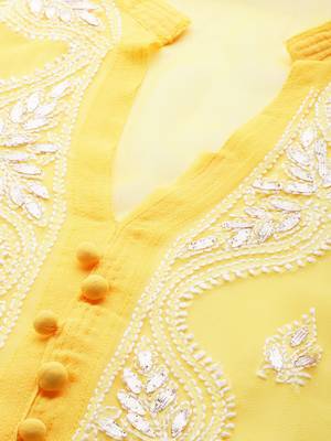 Yellow hand woven georgette chikankari-kurtis 4