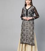 Black hand woven georgette chikankari-kurtis