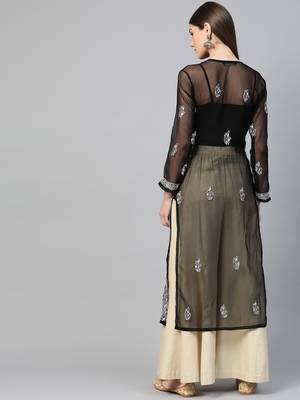 Black hand woven georgette chikankari-kurtis 2