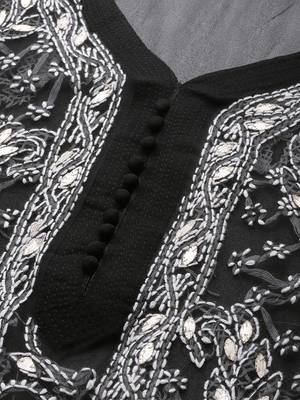 Black hand woven georgette chikankari-kurtis 4