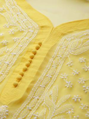 Yellow hand woven georgette chikankari-kurtis 4