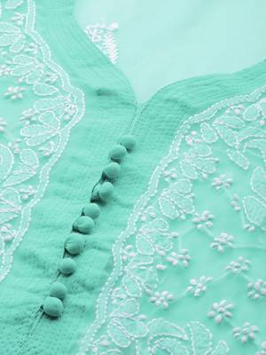 Sea-green hand woven georgette chikankari-kurtis 4