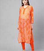 Orange hand woven georgette chikankari-kurtis
