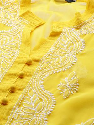 Yellow hand woven georgette chikankari-kurtis 4