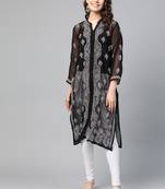 Black hand woven georgette chikankari-kurtis