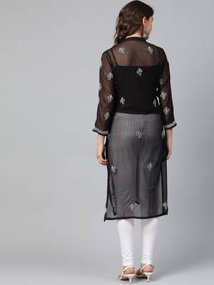 Black hand woven georgette chikankari-kurtis 2