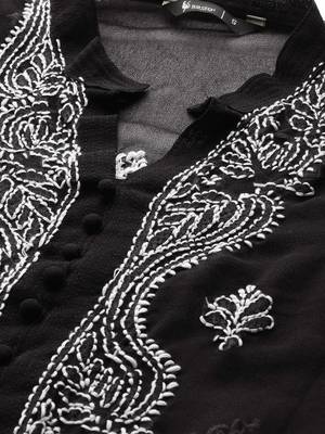 Black hand woven georgette chikankari-kurtis 5