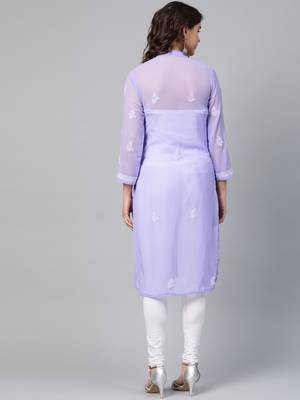 Light-purple hand woven georgette chikankari-kurtis 2