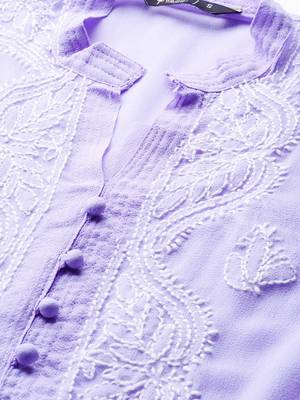 Light-purple hand woven georgette chikankari-kurtis 4