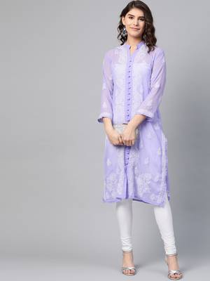 Light-purple hand woven georgette chikankari-kurtis 5