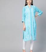 Sky-blue hand woven georgette chikankari-kurtis