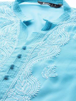 Sky-blue hand woven georgette chikankari-kurtis 4