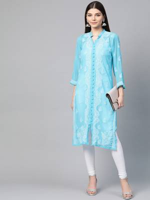 Sky-blue hand woven georgette chikankari-kurtis 5