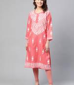 Peach hand woven georgette chikankari-kurtis