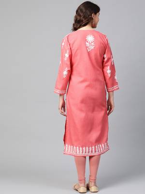 Peach hand woven georgette chikankari-kurtis 2