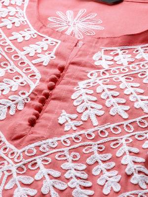 Peach hand woven georgette chikankari-kurtis 4