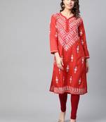 Red hand woven georgette chikankari-kurtis