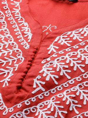 Red hand woven georgette chikankari-kurtis 4