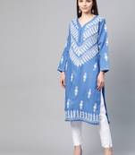 Blue hand woven georgette chikankari-kurtis