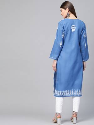 Blue hand woven georgette chikankari-kurtis 2