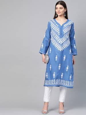 Blue hand woven georgette chikankari-kurtis 5