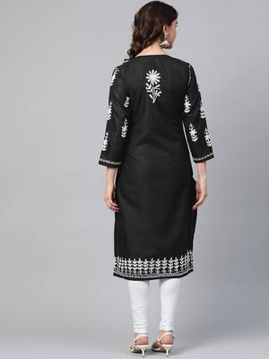 Black hand woven georgette chikankari-kurtis 2