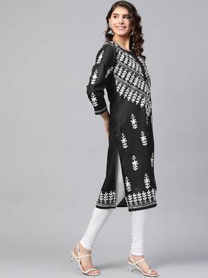 Black hand woven georgette chikankari-kurtis 3