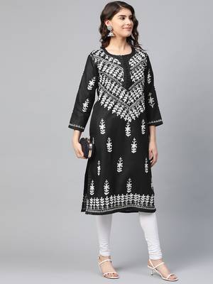 Black hand woven georgette chikankari-kurtis 5