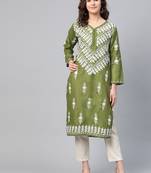 Green hand woven georgette chikankari-kurtis
