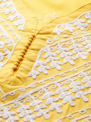 Yellow hand woven georgette chikankari-kurtis 4