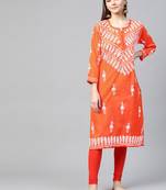 Orange hand woven georgette chikankari-kurtis
