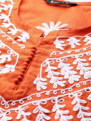 Orange hand woven georgette chikankari-kurtis 4