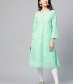 Green hand woven georgette chikankari-kurtis