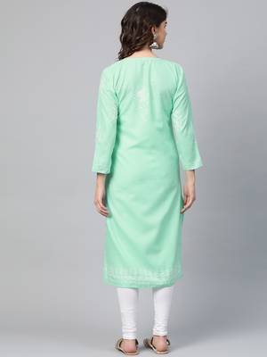 Green hand woven georgette chikankari-kurtis 2