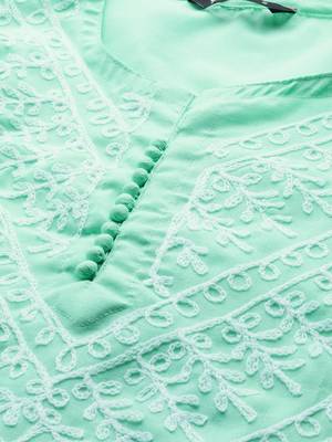 Green hand woven georgette chikankari-kurtis 4