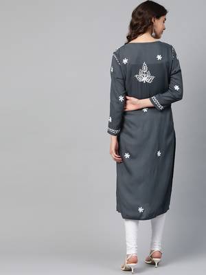 Grey hand woven georgette chikankari-kurtis 2