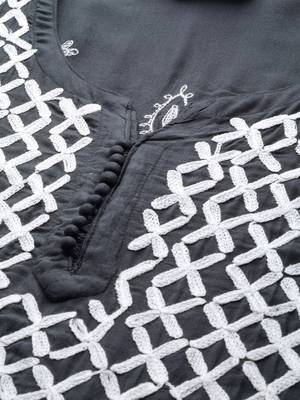 Grey hand woven georgette chikankari-kurtis 4
