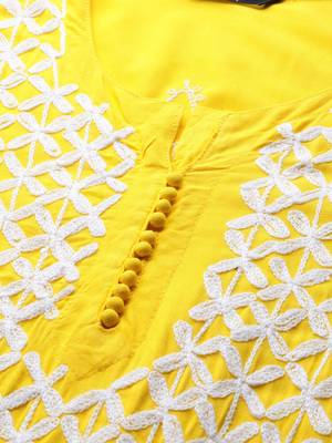 Yellow hand woven georgette chikankari-kurtis 4