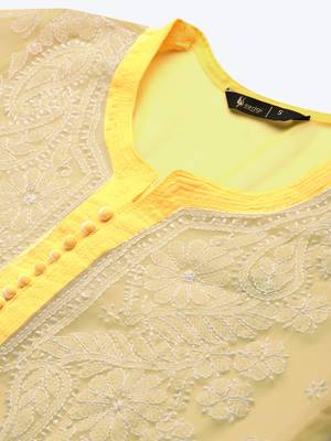 Yellow hand woven polyester chikankari-kurtis 4
