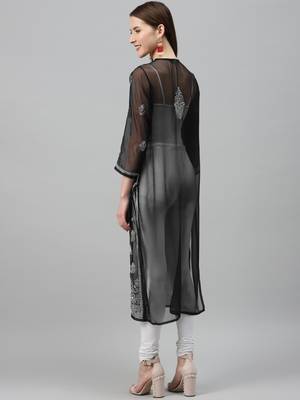 White hand woven polyester chikankari-kurtis 2