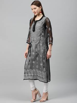 White hand woven polyester chikankari-kurtis 3