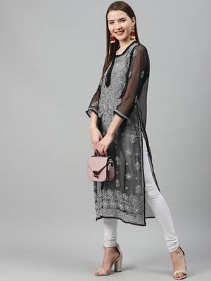 White hand woven polyester chikankari-kurtis 5