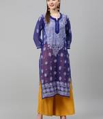 Blue hand woven polyester chikankari-kurtis