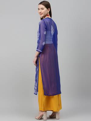 Blue hand woven polyester chikankari-kurtis 2