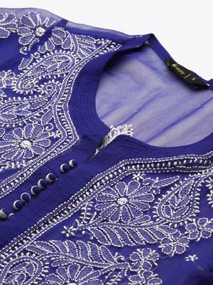 Blue hand woven polyester chikankari-kurtis 4