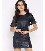 Navy Sequin Side Cut Dress