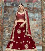 Maroon embroidered velvet semi stitched lehenga