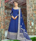 Royal-blue embroidered art silk semi stitched lehenga