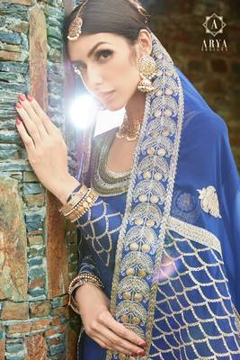 Royal-blue embroidered art silk semi stitched lehenga 2