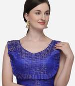 Printed Blue Jacquard Blouse With V Neck